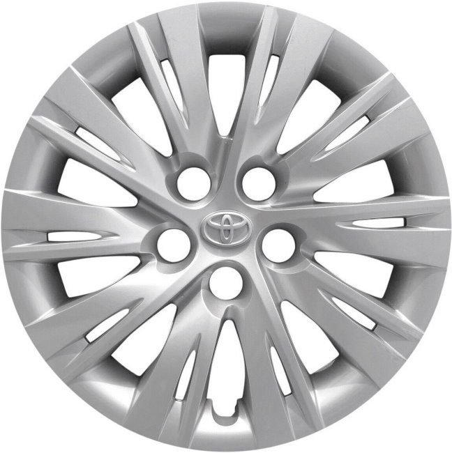 Toyota Camry 2012-2014, Plastic 10 Double Spoke, Single Hubcap or Wheel Cover For 16 Inch Steel Wheels. Hollander Part Number H61163.