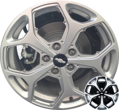 Chevrolet Volt 2012-2015 powder coat silver 17x7 aluminum wheels or rims. Hollander part number ALY5516U20/5517, OEM part number 22856621, 9598434.