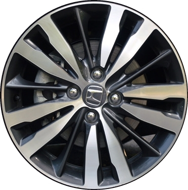 Honda Fit 2015-2020 grey or charcoal machined 16x6 aluminum wheels or rims. Hollander part number ALY64073U, OEM part number 42700T5RA91, 42700TARG51.