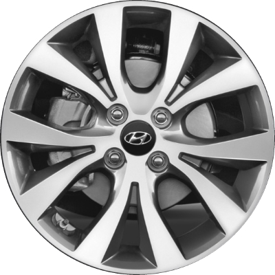 Hyundai Accent 2015-2017 grey machined 16x6 aluminum wheels or rims. Hollander part number ALY70867U, OEM part number 529101R650, 529101R600.