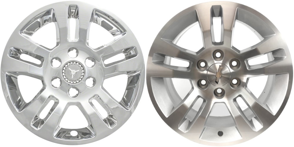 Chevrolet Silverado 1500 2014-2018 Chevrolet Silverado 1500 LD 2019, Chevrolet Suburban 1500 2015-2020, Chevrolet Tahoe 2015-2020 Chrome, 5 Double Spoke, Plastic Hubcaps, Wheel Covers, Wheel Skins, Imposters. Fits 18 Inch Alloy Wheel Pictured to Right. Part Number IMP-377XN/8950PC.