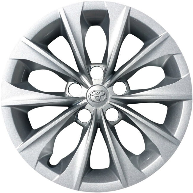 Toyota Camry 2015-2017, Plastic 10 Spoke, Single Hubcap or Wheel Cover For 16 Inch Steel Wheels. Hollander Part Number H61175.