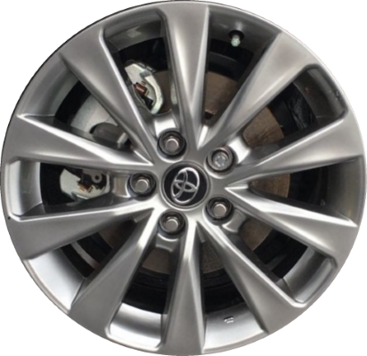 Toyota Camry 2015-2017 powder coat hyper silver 17x7 aluminum wheels or rims. Hollander part number ALY75170HH, OEM part number 4261A06040, 4261A06050.