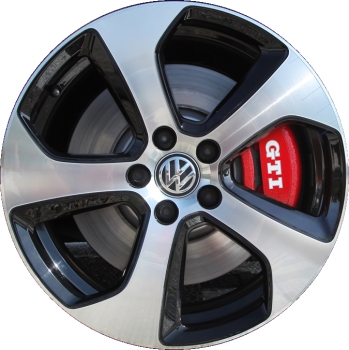 Volkswagen Golf 2014-2020 black machined 18x7.5 aluminum wheels or rims. Hollander part number ALY69980, OEM part number 5G0601025BDFZZ.