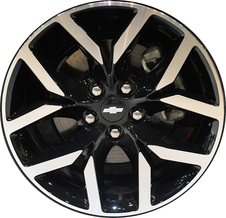 Chevrolet Impala 2014-2020 black machined 19x8.5 aluminum wheels or rims. Hollander part number ALY5713HH, OEM part number 23309424.