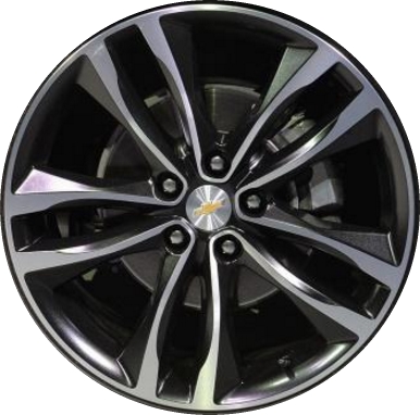 Chevrolet Malibu 2016-2018 black machined 19x8.5 aluminum wheels or rims. Hollander part number ALY5857U46.PB01, OEM part number 23506528.