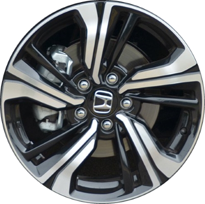 Honda Civic 2016-2019 black machined 17x7 aluminum wheels or rims. Hollander part number ALY64099, OEM part number 42700TBAA81, 42700TBAA82.