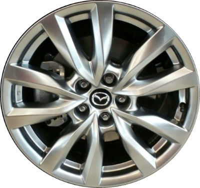 Mazda CX-9 2016-2019 powder coat hyper silver 18x8 aluminum wheels or rims. Hollander part number ALY64983U77, OEM part number 9965308080, 9965268080.