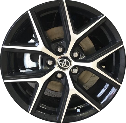 Toyota RAV4 2016-2018 black machined 18x7.5 aluminum wheels or rims. Hollander part number ALY75201, OEM part number 4261142700.