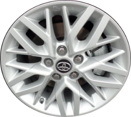 Toyota Camry 2016-2017 powder coat silver 16x7 aluminum wheels or rims. Hollander part number ALY75184, OEM part number 42611YY560, PT75303160.