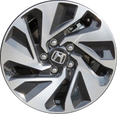 Honda Civic 2017-2020 black machined 16x7 aluminum wheels or rims. Hollander part number ALY64106, OEM part number 42700TGGA81.