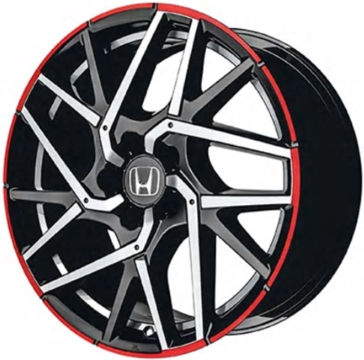 Honda Civic 2017-2021 black/red machined 18x8 aluminum wheels or rims. Hollander part number ALY64107HH, OEM part number 08W18TEA100A.