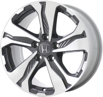 Honda CR-V 2017-2022 dark grey machined 17x7.5 aluminum wheels or rims. Hollander part number ALY64110U30, OEM part number 42700TLAA75, 42700TLAA77, 42700TLAA78, 42700TLAA79.