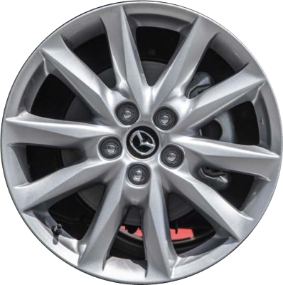 Mazda 3 2017-2018 powder coat silver 18x7 aluminum wheels or rims. Hollander part number ALY64940U20, OEM part number 9965337080.