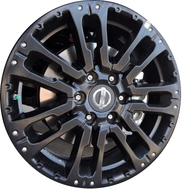 Nissan Titan 2017-2024 powder coat black 20x8 aluminum wheels or rims. Hollander part number ALY62754, OEM part number 40300EZ21D.