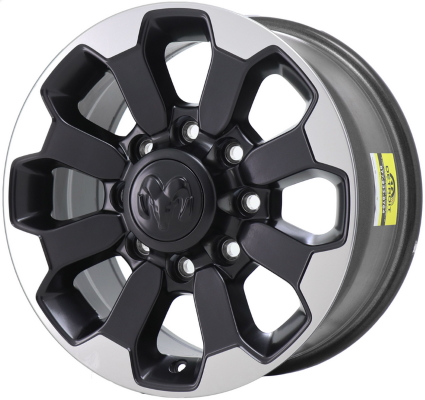 Dodge Ram 2500 2017-2024 black polished 17x8 aluminum wheels or rims. Hollander part number ALY2599U90, OEM part number 6CV281XFAA, 6CV282XFAA.