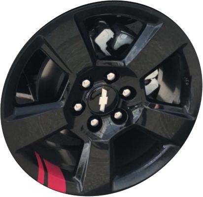 Chevrolet Silverado 1500 2017-2018, Silverado 1500 LD 2019 powder coat black w/ red stripes 20x9 aluminum wheels or rims. Hollander part number 5754U46/5824, OEM part number 84128217.