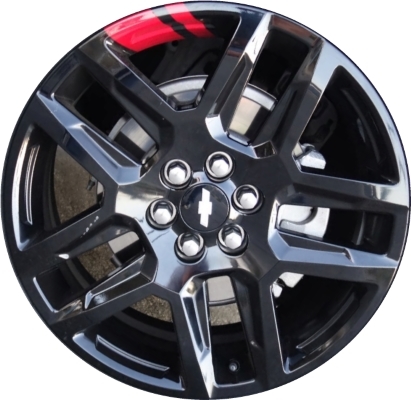 Chevrolet Blazer 2019-2024, Traverse 2018-2023 powder coat black w/ red stripes 20x8 aluminum wheels or rims. Hollander part number 5849U45, OEM part number 23454165, 86460406.