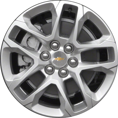 Chevrolet Traverse 2018-2023 powder coat silver or machined 18x7.5 aluminum wheels or rims. Hollander part number ALY5843U/5844, OEM part number 23165675, 23165677, 84651153.