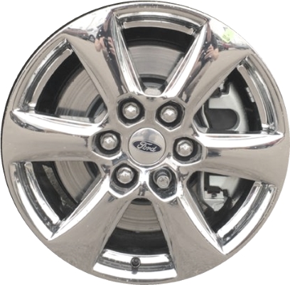 Ford F-150 2018-2020 chrome 18x7.5 aluminum wheels or rims. Hollander part number ALY10168, OEM part number JL3Z1007B.