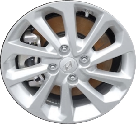 Hyundai Accent 2018-2022 powder coat silver 15x5.5 aluminum wheels or rims. Hollander part number ALY70922, OEM part number 52910J0200.