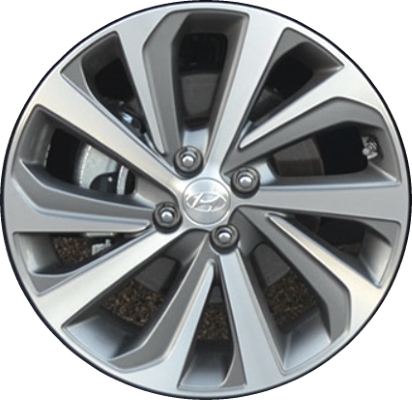 Hyundai Accent 2018-2022 dark grey machined 17X6.5 aluminum wheels or rims. Hollander part number ALY70924, OEM part number 52910J0300.