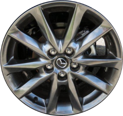 Mazda 3 2017-2018 powder coat smoked hyper 18x7 aluminum wheels or rims. Hollander part number ALY64940U79, OEM part number 9965607080.