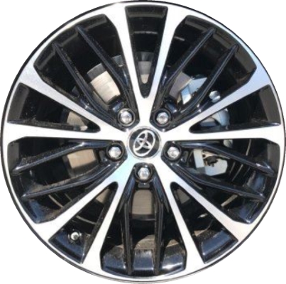 Toyota Camry 2018-2020 black machined 18x8 aluminum wheels or rims. Hollander part number ALY75221U45, OEM part number 4261106E10, 4261106F70, 4261133D10, 4261133D30.