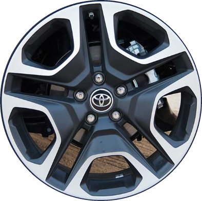 Toyota RAV4 2019-2021 black machined 19x7.5 aluminum wheels or rims. Hollander part number ALY75243U45, OEM part number 4261B0R260, 4261B42840.