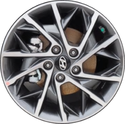 Hyundai Elantra 2019-2020 charcoal machined 17x7 aluminum wheels or rims. Hollander part number ALY70945, OEM part number 52910F3700, 52910F2CA0.