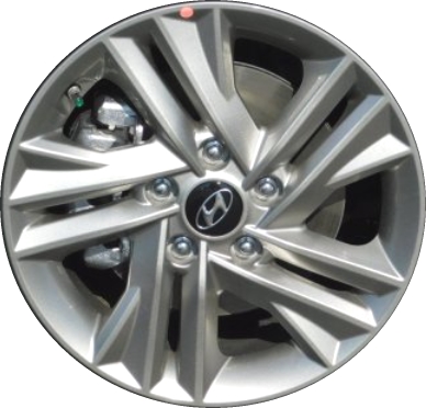 Hyundai Elantra 2019-2020 powder coat silver 16x6.5 aluminum wheels or rims. Hollander part number ALY70944, OEM part number 52910F3600, 52910F2BA0.