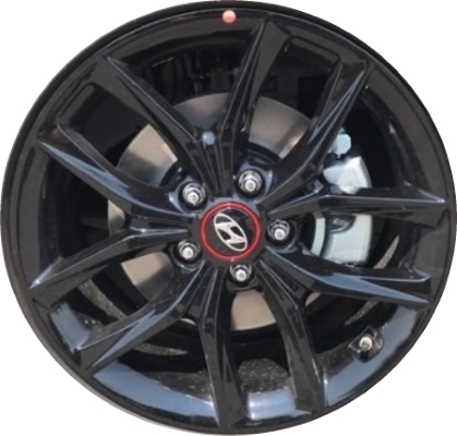 Hyundai Veloster 2019-2021 powder coat black 18x7.5 aluminum wheels or rims. Hollander part number ALY70954, OEM part number 52910-J3250.