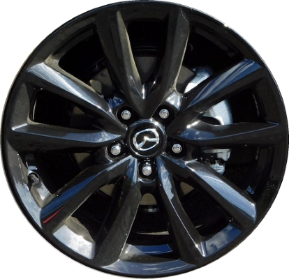 Mazda 3 2019-2024 powder coat black 18x7 aluminum wheels or rims. Hollander part number ALY64971U45, OEM part number 9965B67080.