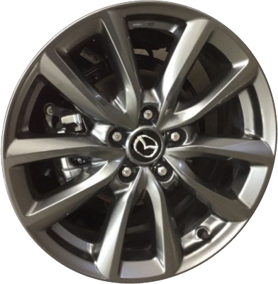 Mazda 3 2019-2024 powder coat dark grey 18x7 aluminum wheels or rims. Hollander part number ALY64971U35/64972, OEM part number 9965B57080.