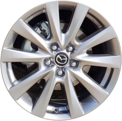 Mazda 3 2019-2024 powder coat grey 18x7 aluminum wheels or rims. Hollander part number ALY64974U35/64975, OEM part number 9965977080, 9965B37080.