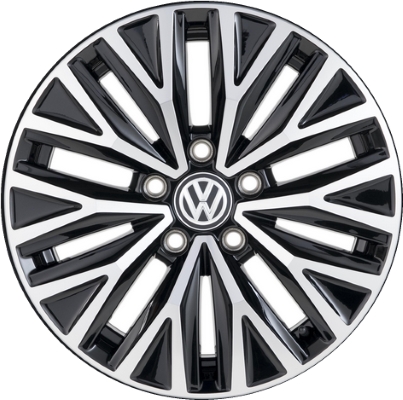 Volkswagen Jetta 2019-2021 black machined 16x6.5 aluminum wheels or rims. Hollander part number ALY70044U45/70045, OEM part number 5GM601025EFZZ.