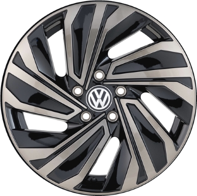 Volkswagen Jetta 2019-2021 black machined 17x7 aluminum wheels or rims. Hollander part number ALY70047U, OEM part number 5GM601025JFZZ, 5GM601025ABXQ5.
