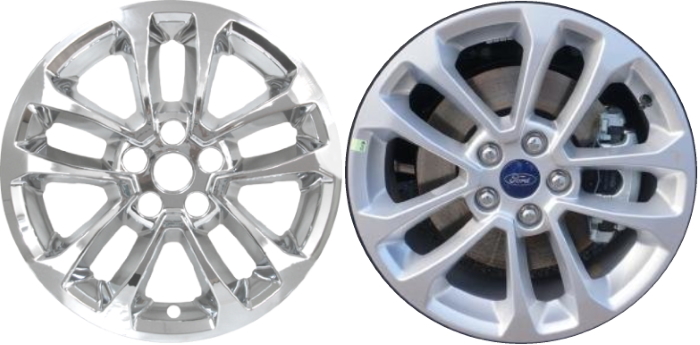 Ford Escape 2020-2022 Chrome, 10 Spoke, Plastic Hubcaps, Wheel Covers, Wheel Skins, Imposters. Fits 17 Inch Alloy Wheel Pictured to Right. Part Number IMP-462X/7200PC.