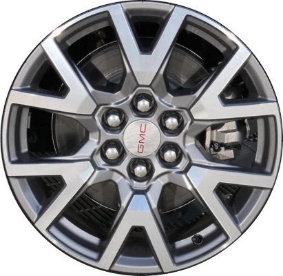 GMC Acadia 2020-2023 grey machined 18x7.5 aluminum wheels or rims. Hollander part number ALY14000U35/96652, OEM part number 84120921.