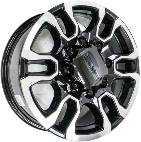 GMC Sierra 2500 2020-2024, Sierra 3500 SRW 2020-2024 black machined 18x8 aluminum wheels or rims. Hollander part number 5949U45, OEM part number 23376246.