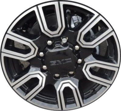 GMC Sierra 2500 2020-2023, Sierra 3500 SRW 2020-2023 black machined 20x8.5 aluminum wheels or rims. Hollander part number 5950U45, OEM part number 23376247.