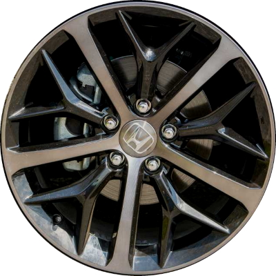 Honda Civic 2020-2022 black machined 18x8 aluminum wheels or rims. Hollander part number ALY63163U, OEM part number 42700TGGAB2, 42700T20A42.