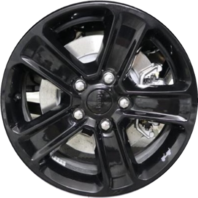 Jeep Wrangler 2019-2023 powder coat black 18x7.5 aluminum wheels or rims. Hollander part number ALY9255U45/9221, OEM part number 6BZ41DX8AA.