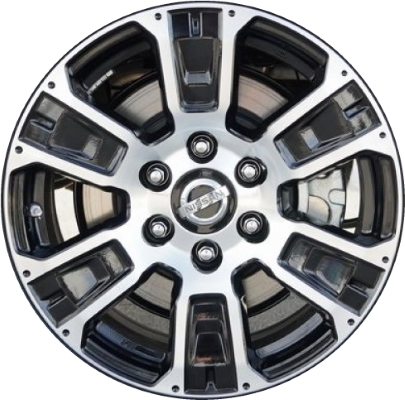 Nissan Titan 2020-2024 black machined 18x8 aluminum wheels or rims. Hollander part number ALY62752U45, OEM part number Not Yet Known.
