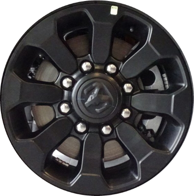 Dodge Ram 2500 2017-2024 powder coat black 17x8 aluminum wheels or rims. Hollander part number ALY2599U45, OEM part number 6CV28RXFAA.