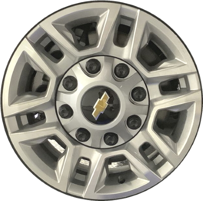 Chevrolet Silverado 2500 2020-2024, Sierra 2500 2020-2024 silver machined 17x7.5 aluminum wheels or rims. Hollander part number 5948, OEM part number 23376244, 84742721.