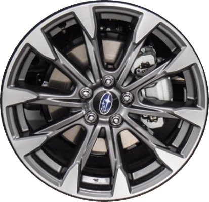 Subaru Impreza 2020-2023 dark grey machined 17x7 aluminum wheels or rims. Hollander part number ALY68877, OEM part number 28111FL26A.