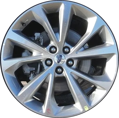 Ford Explorer 2021-2024 silver machined 21x9 aluminum wheels or rims. Hollander part number ALY10476, OEM part number MB5Z1007A.