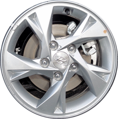 Hyundai Elantra 2021-2023 powder coat silver 15x6 aluminum wheels or rims. Hollander part number ALY71001/95060, OEM part number 52910-AA100, 52910-AB100.