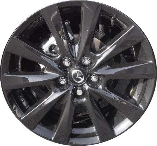 Mazda 3 2021-2024 powder coat black 18x7 aluminum wheels or rims. Hollander part number ALY64974U45/64975, OEM part number 9965C37080.